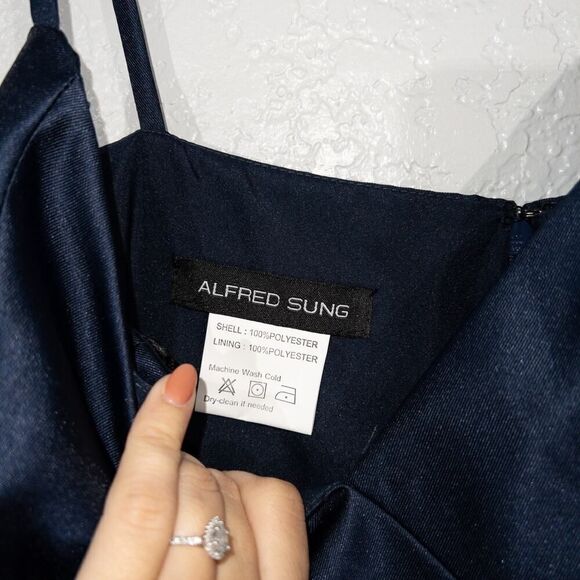 NWT Alfred Sung Midnight Navy Spaghetti Strap Mermaid Dress Size 18 - Picture 6 of 10
